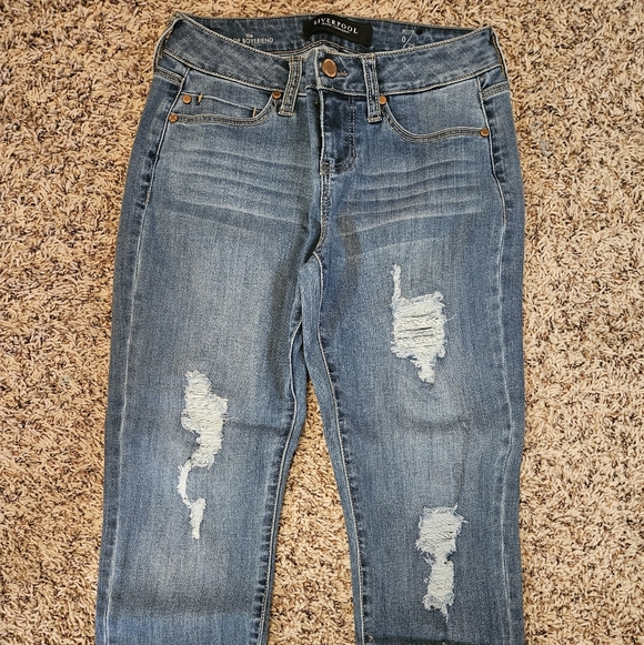 Liverpool Jeans Company Denim - Liverpool Jeans Company Distressed Blue Boyfriend Crop Jeans